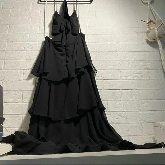 LuLu’s Tiered Black Cut-Out Dress Size Large Romantic Formal Gothic Bridesmaid - Picture 7 of 12